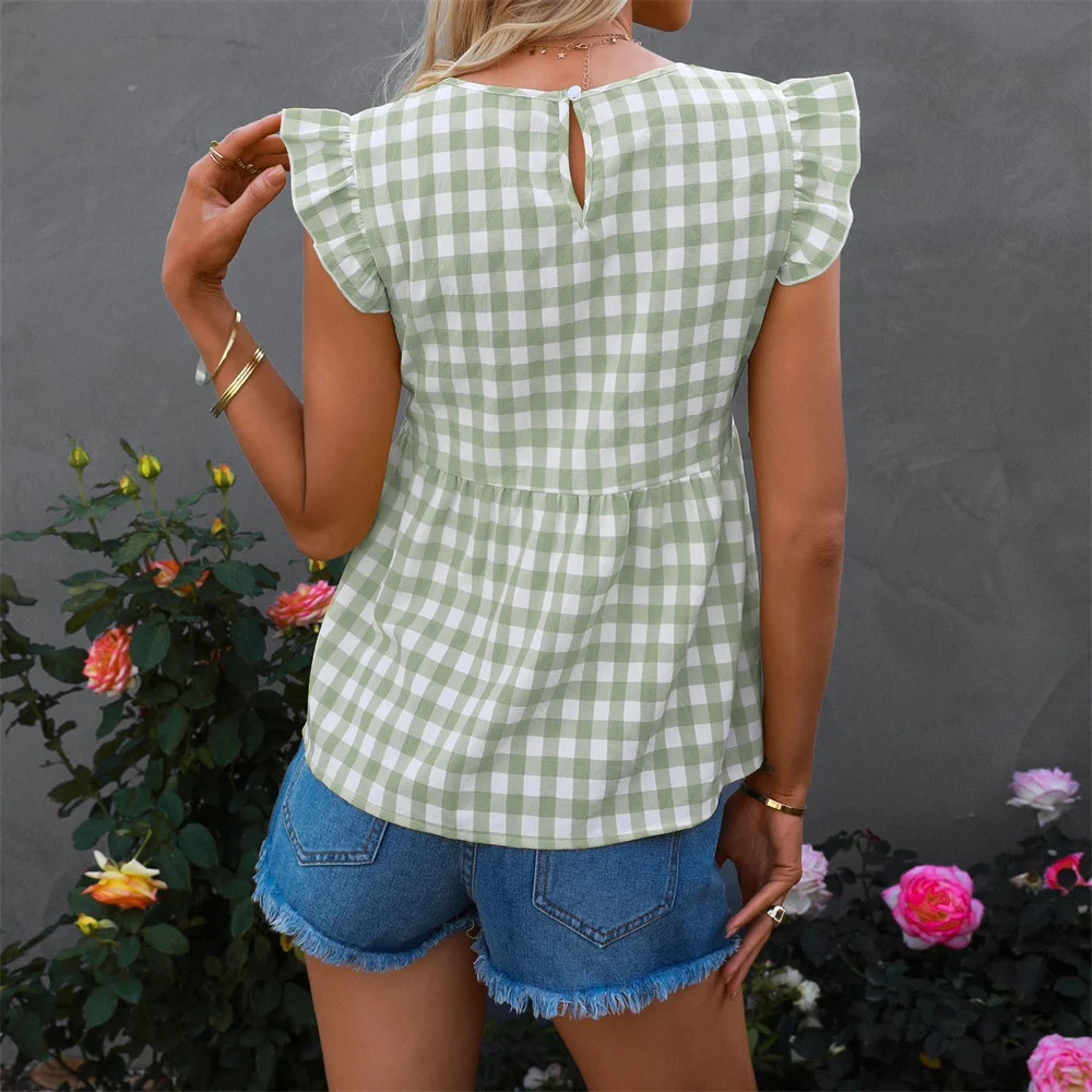 2022 Women Shirts Casual Plaid Shirt For Women Tops And Blouses Sleeveless Ladies Plaid Shirts blusas mujer de moda 2020 verano images - 6