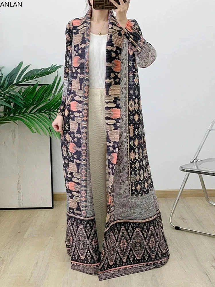 Длинная Плиссированная ветровка ANLAN большого размера с рукавами и принтом