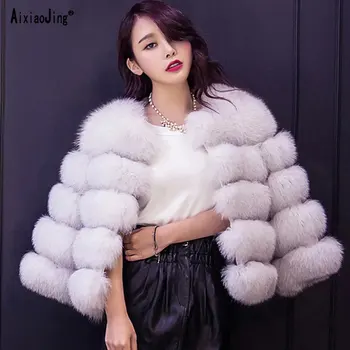 AIXIAOJING Winter New Furry coat Fox fur coat Fashion women top elegant fluffy jacket warm high quality plush faux fur coat 1