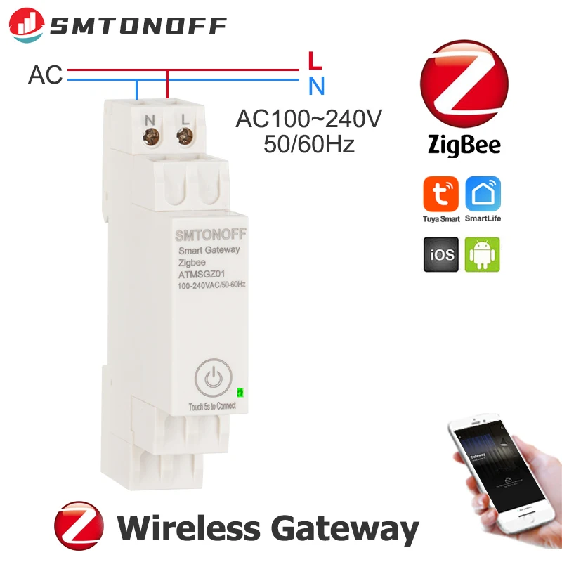 

Tuya ZigBee Wireless Gateway Hub AC100~240V 50/60Hz Din-Rail Smart Home Bridge for Zigbee Devices No need for AC-DC Adapter