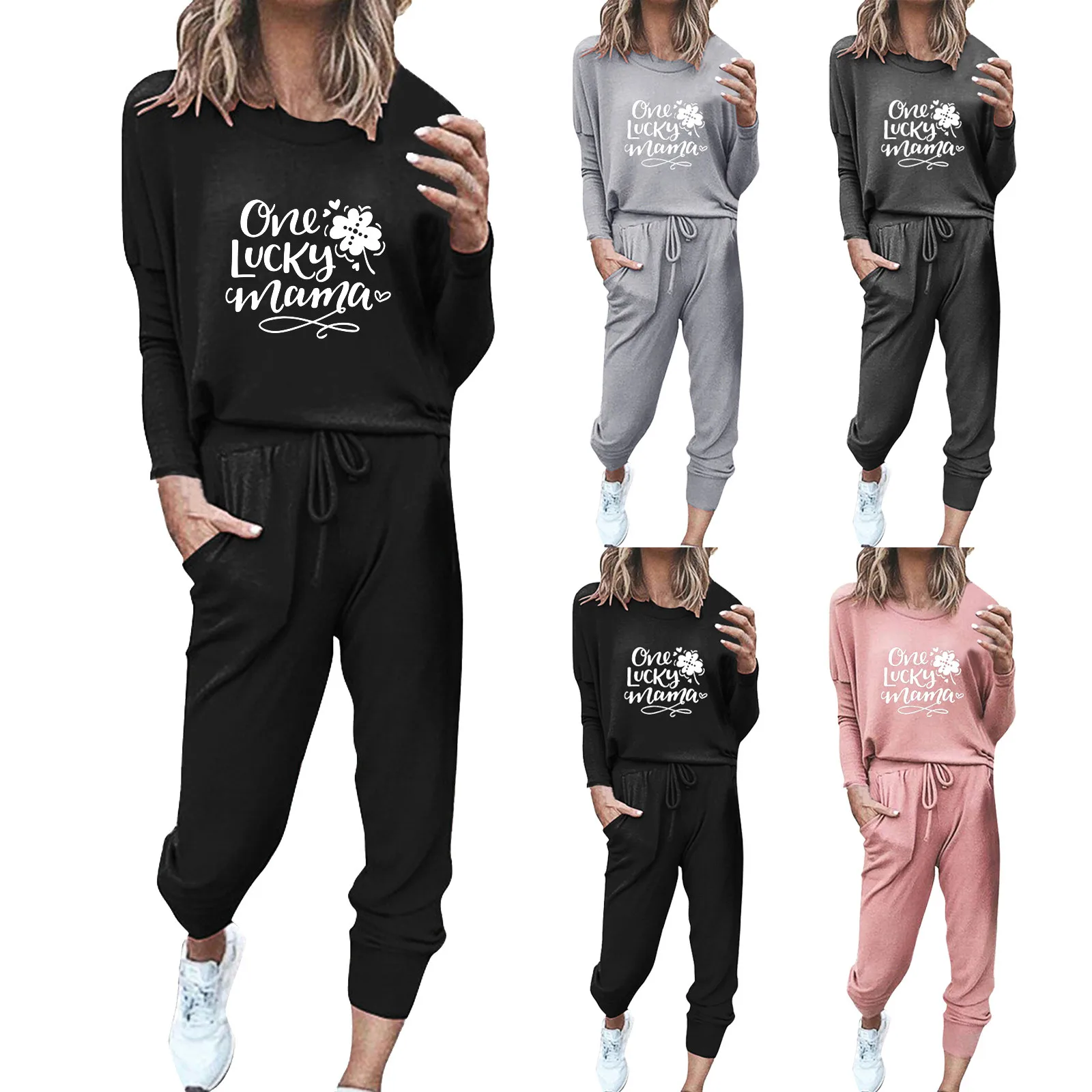 

Женский мягкий пижамный комплект St. Paфокусы с принтом, пижама с длинным рукавом, топ и брюки с карманами, комплект из двух предметов, Женский ...