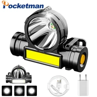 powerful cob led headlamp 3 switch modes usb rechargeable headlight waterproof head lamp long range head flashlight