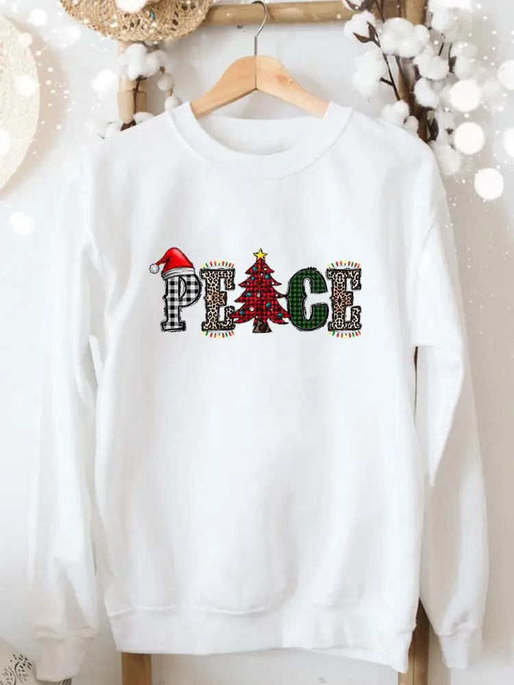 

Festival Merry Christmas Clothes Cartoon Fashion Women Leopard Letter Style 90s Clothing Female Graphic Pullover Sweatshirts