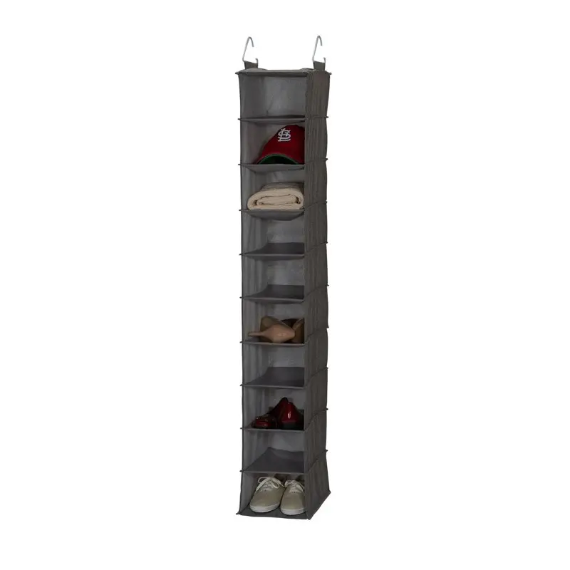 

Modern and Contemporary Shoe Storage Hanging Closet Organizer, 10 Shelf, Gray