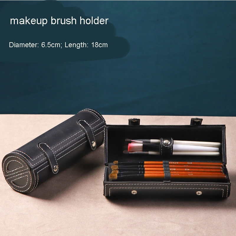 

Портативный дорожный держатель из искусственной кожи для кистей для макияжа, держатель для косметических ручек, коробка для хранения, орга...