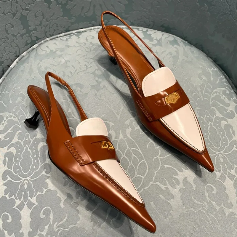 

2022 Spring Summer Women High Heel Shoes Metal Decor Mixed Colors Sandals Retro Shoes for Women Genuine Leather Tenis Masculino