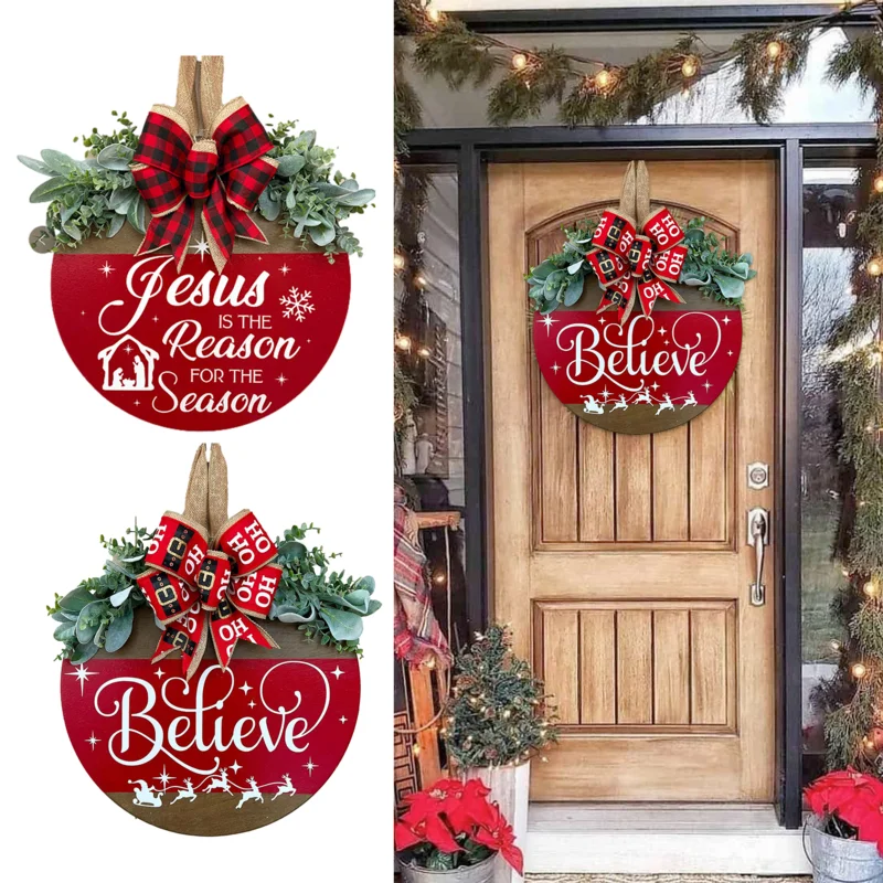 

Christmas Door Sign Outdoor Wooden Sign Backdrop Porch Banner Santa Props 30cm Xmas Backdrop Banner festive Party Home Decor