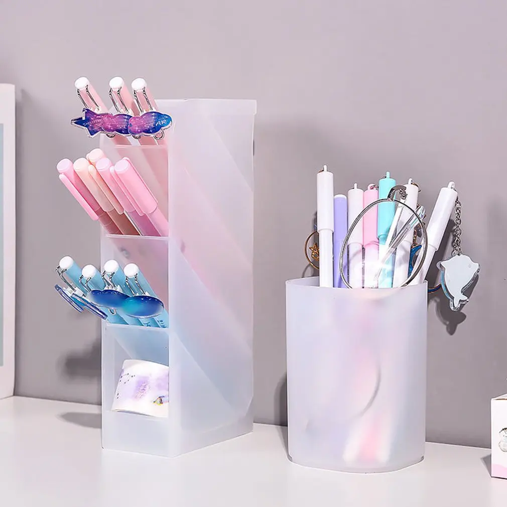 

Simple Transparent Frosted Round Pen Holder Creative Student Desktop Finishing Storage Box Makeup Brush Tube Office Storage Tube