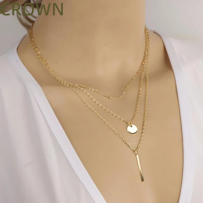 

CROWN Multi-storey Metal Necklace Fashionable Jewellery Delicate Jewelry Accessories Simple European Style Women's Gift