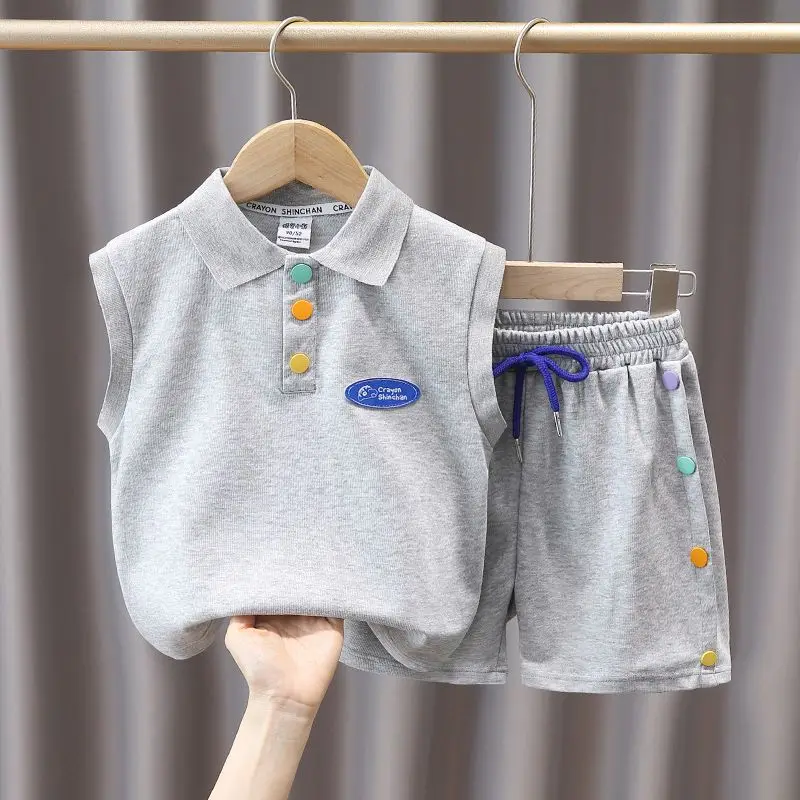 

Children Clothing Sets Kids Boys Girls Clothes Sleeveless Top +short Kid 2Pcs Suit Cotton 2023 Summer Baby Boy Outfit