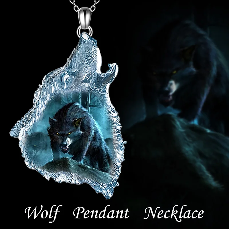 

Creative forest ghost wolf punk hip hop animal wolf CRYSTAL PENDANT NECKLACE GOTHIC roaring animal wolf Head Pendant