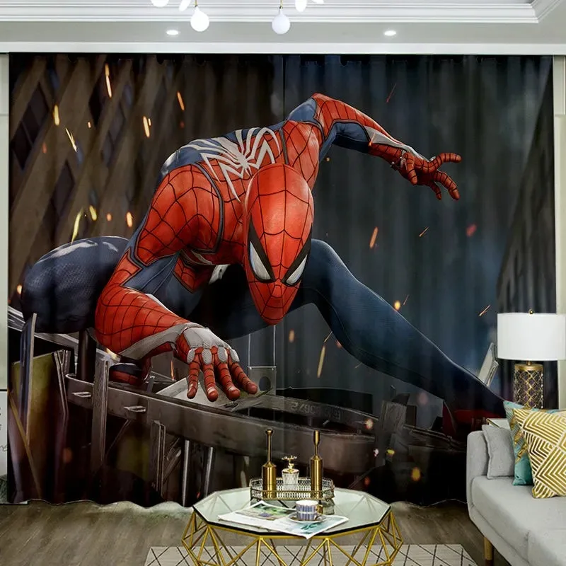 

Disney Marvel Hero Spiderman Curtain Full Blackout Perforated Two-Piece Bedroom Living Room Boy Decorating Home