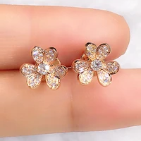 huitan aesthetic flower earrings for woman inlaid shiny cz stone delicate female earrings dance party fancy gift fashion jewelry
