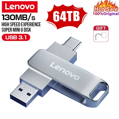 Lenovo 64TB 3.0 USB-накопитель Металлический высокоскоростной флэш-накопитель 16 ТБ 2 ТБ Водонепроницаемый USB-накопитель Type-C для компьютерных устройств