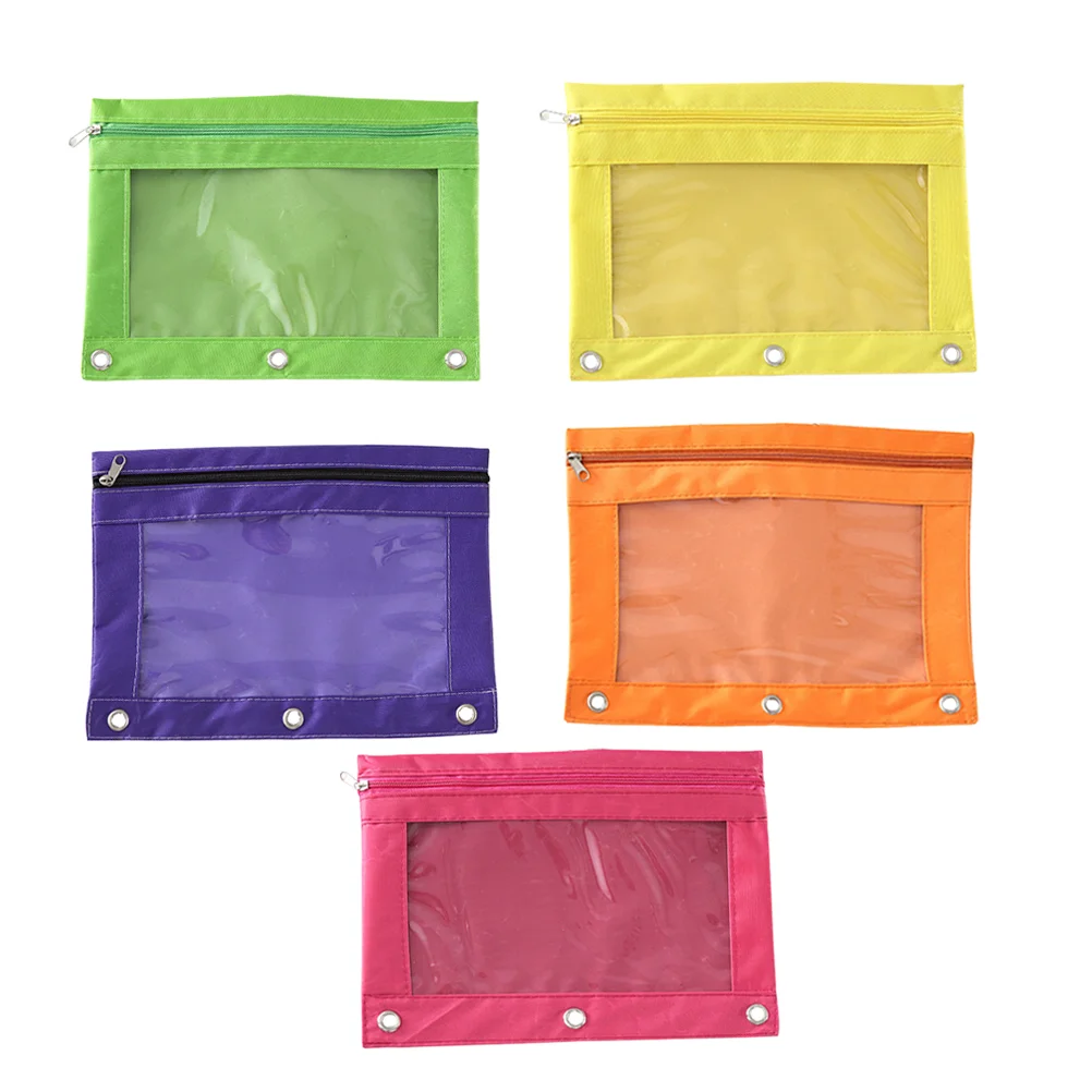 

5Pcs Zipper Bag Case 3 Ring Pouch Case 3 Ring Pouch Case 3 Ring Pouch Case Creative Transparent Case Hole Large Stationery