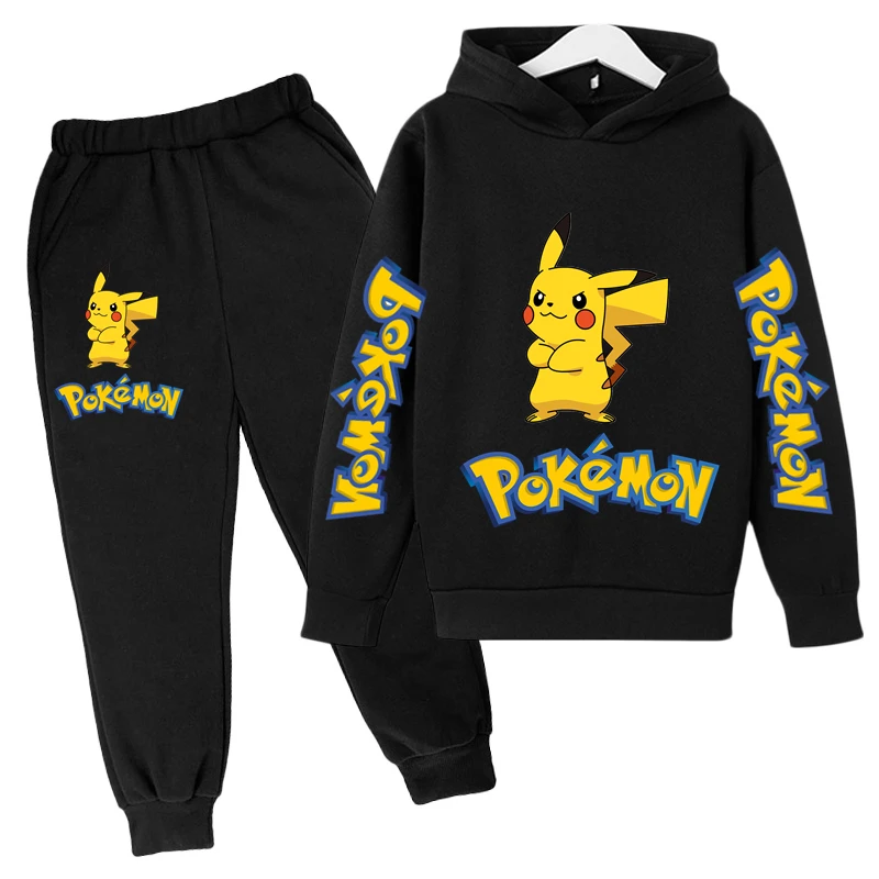

Pokemon-Pikachu Boy Girl Hoodie Suit Cotton Kids Hooded Sportswear Set Pants Boys Clothes 2 piece 4 5 6 7 8 9 10 11 12 13 14 Y