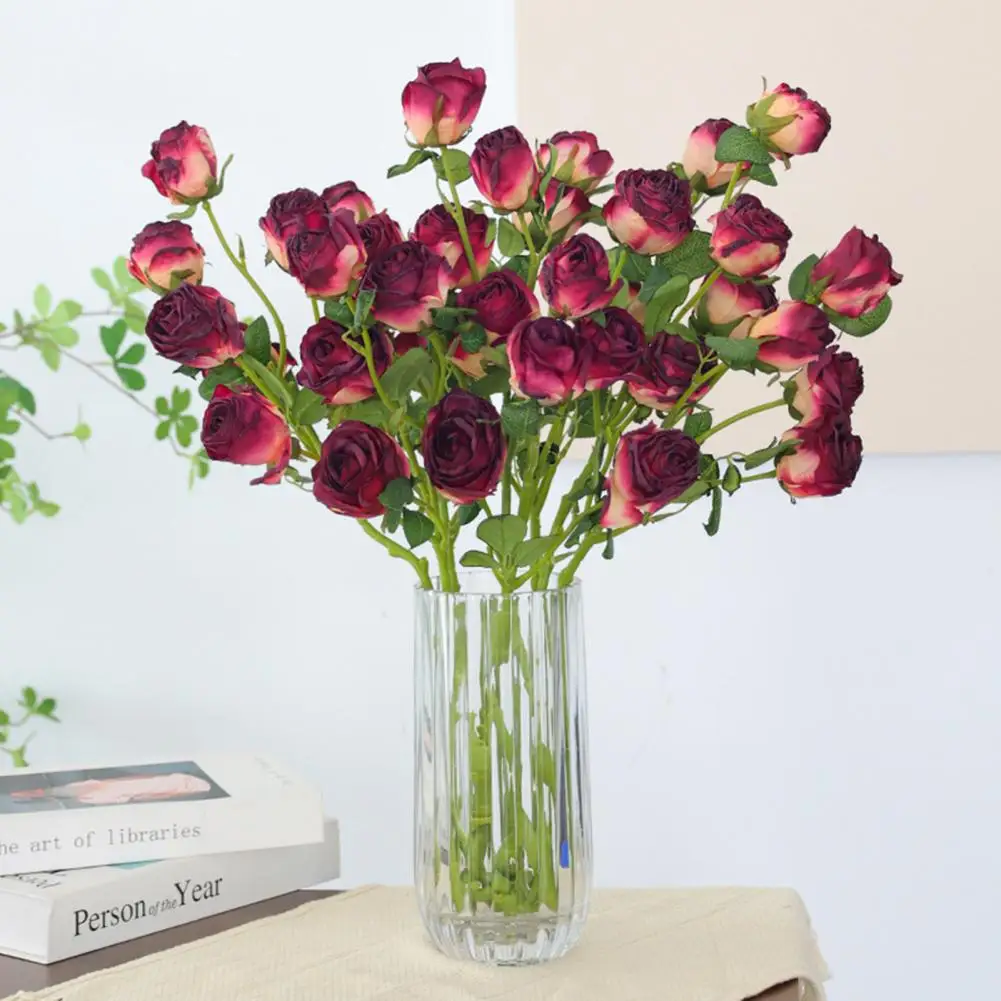 

1 Branch Eye-catching Exquisite Details Fake Roses Maintenance Free High Simulation Artificial Silk Roses Table Centerpiece