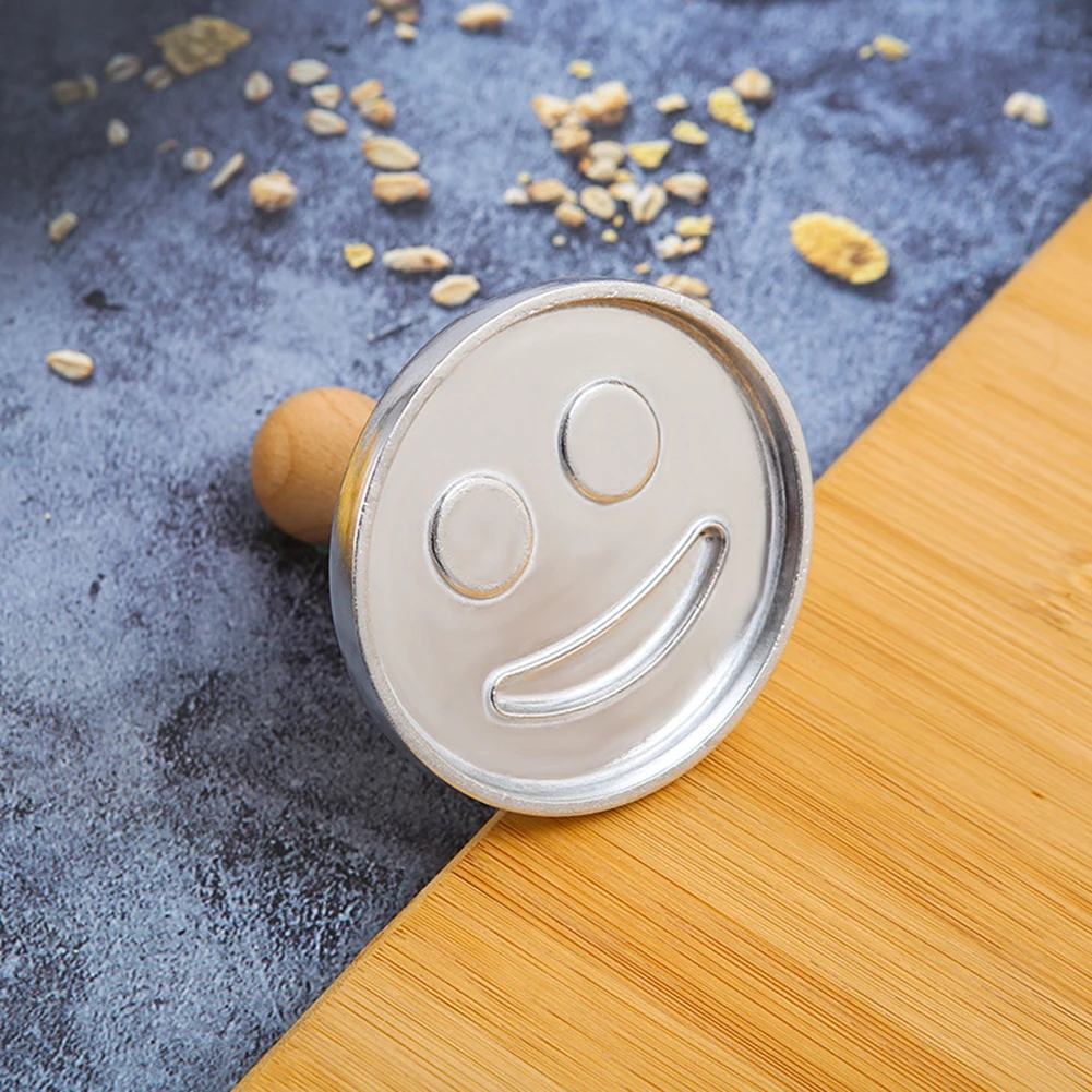 

Cookie Cutter Aluminum Alloy Cookie Stamps with Wooden Handle Smile Heart Pattern DIY Hand Press Cookie Mold for Festival Party
