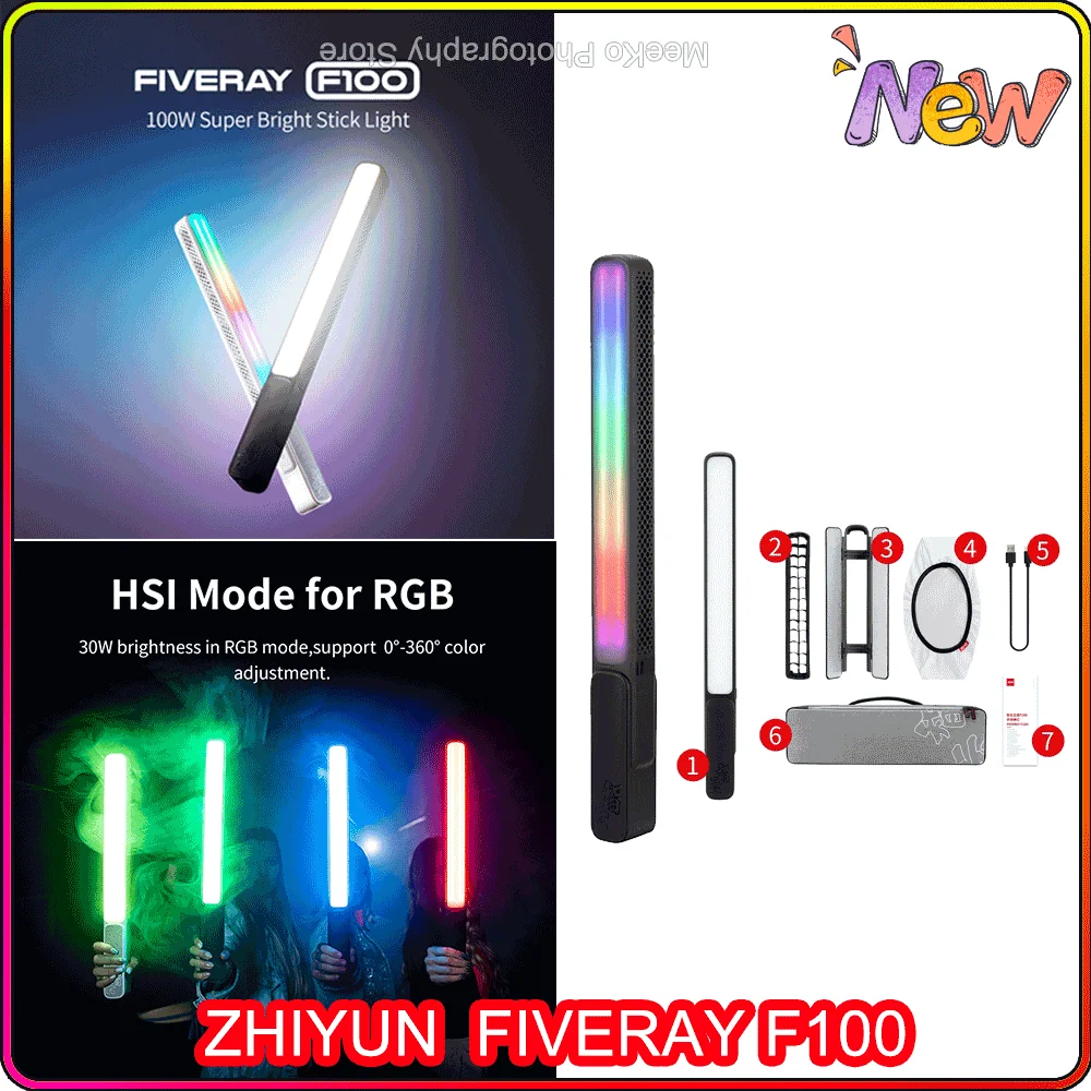 

ZHIYUN Official FIVERAY F100 Led Lights Handheld RGB Light Photo Video Lamp Tiktok Stick Light Streaming Photography Lighting