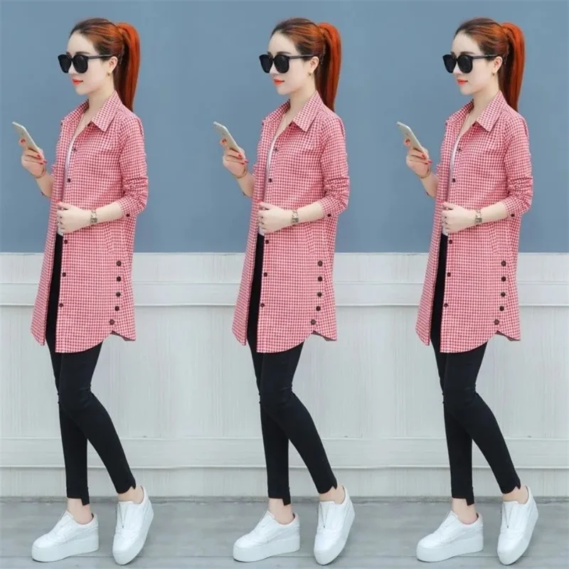 Женская длинная клетчатая рубашка женская куртка весна-лето 2024 новое корейское