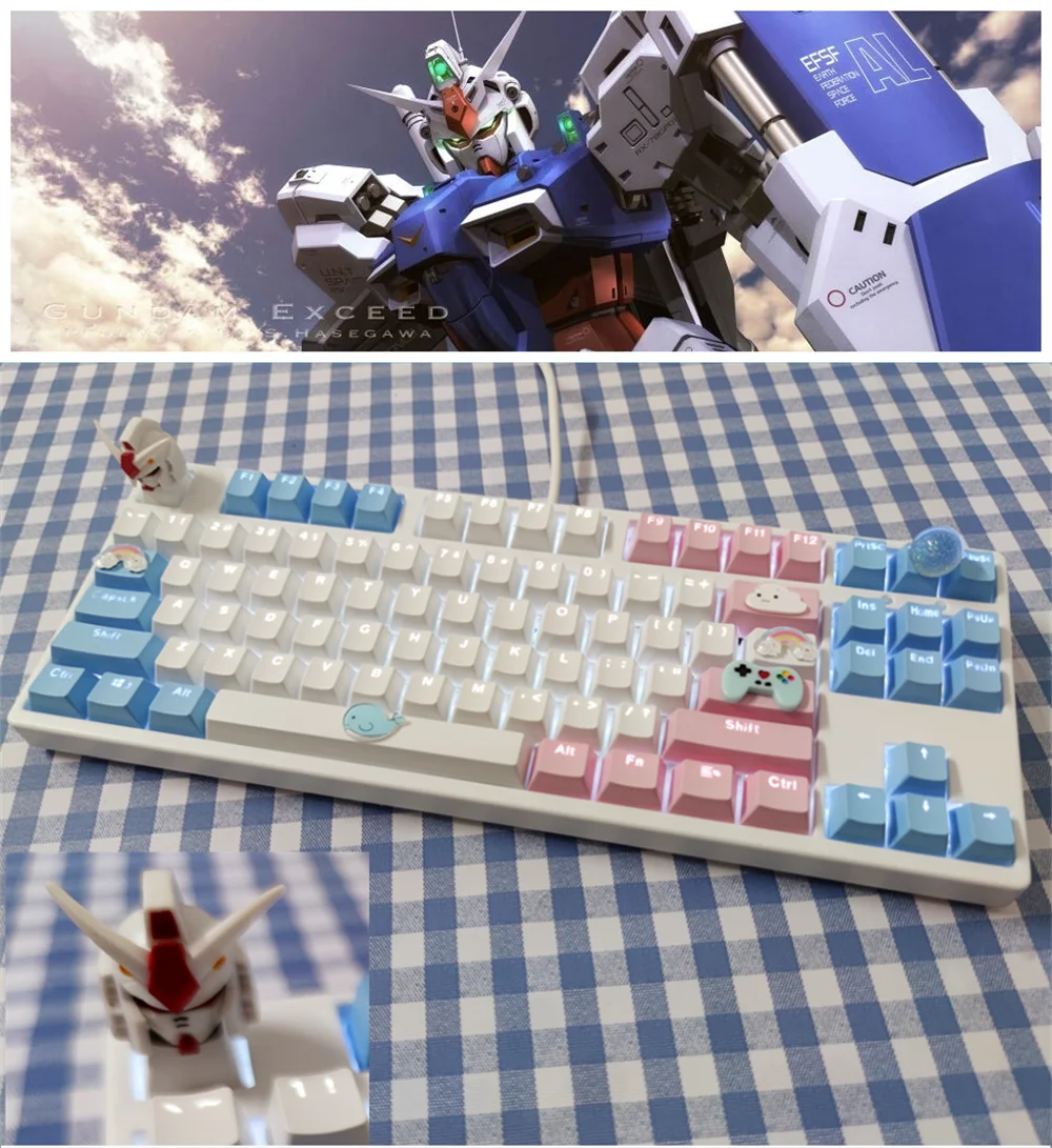 

Cartoon Gundam Warrior Robot wired mechanical keyboard hand-made 87keys White balcklight Green switches gaming keyboard for boy