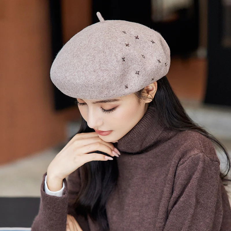 Buta Beret Women Wool Beilei Autumn and Winter Korean Sle Japan fashion Painter Cap Black British Retro Big Head Circumference