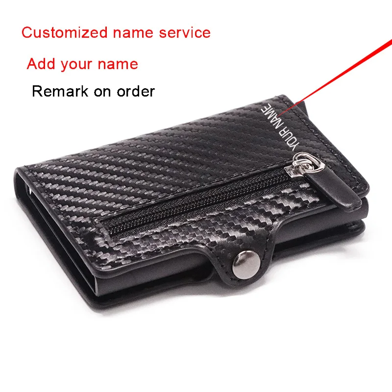 Custom Anti-theft Carbon Fiber Credit Card Holder Men Slim Wallet Organizer Zipper Coin Pocket RFID Cardholder With Money Clips