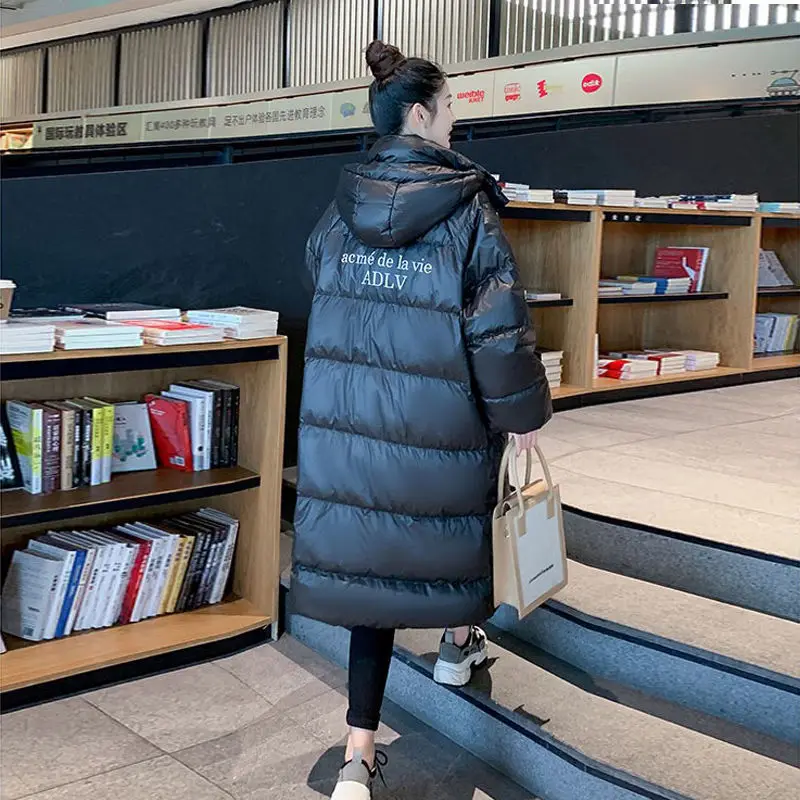 2021 Winter Loose Hooded White Duck Down Coat Female Thick Down Jacket Women's Long Overcoat Parka Korean Loose Warm Jackets