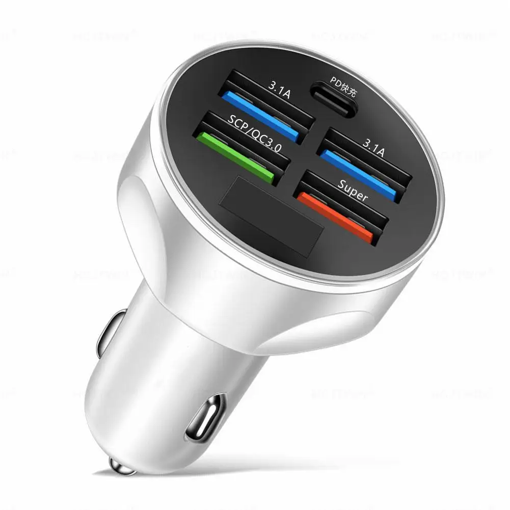 Автомобильное зарядное устройство 4usb 1PD 250 Вт типа C быстрая зарядка