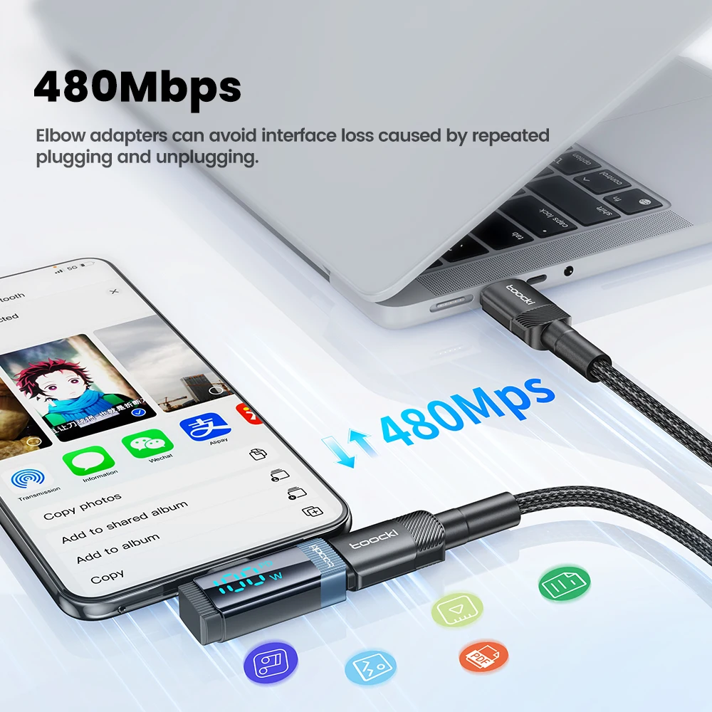 Адаптер USB типа C Toocki 100 Вт быстрая зарядка 480 Мбит/с передача данных мини-разъем с