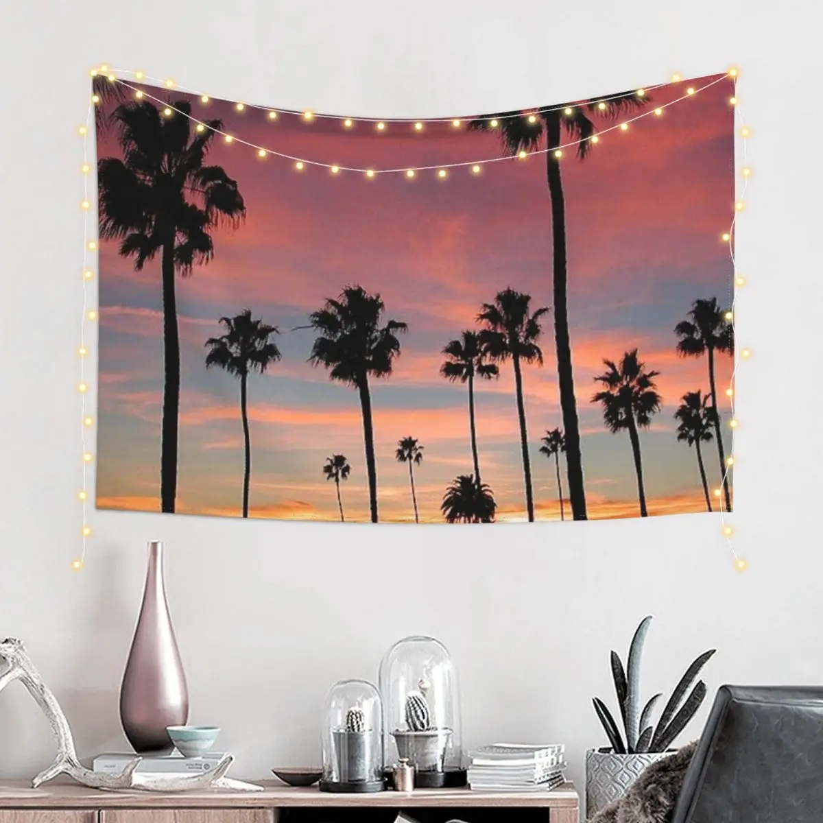 Крутые пальмы розовые синие и оранжевые лыжи гобелен ковер на стене Настенный