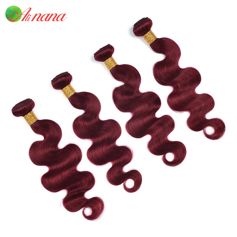 Человеческие волосы Alinana 99J волнистые с застежкой 5 Х5 бразильские темно-бордового