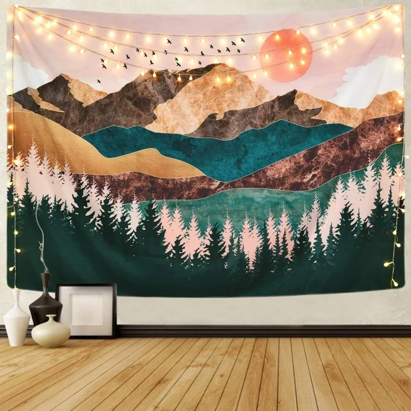 

Mountain Tapestry Forest Tree Sunset Nature Landscape Tapestries Wall Art Hanging for Room