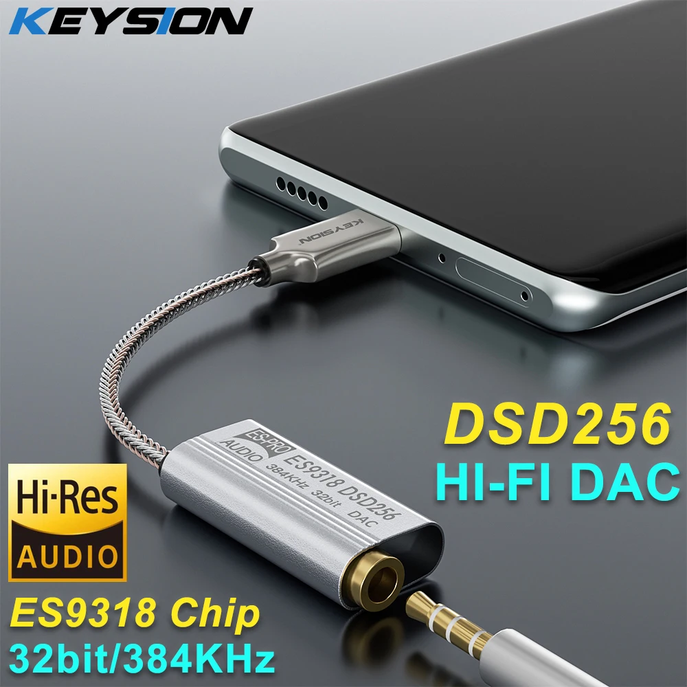 KEYSION ES9318 DSD256 HIFI DAC Earphone Amplifier USB Type C to 3.5mm Headphone Jack Audio Adapter 32bit 384kHz Digital Decoder