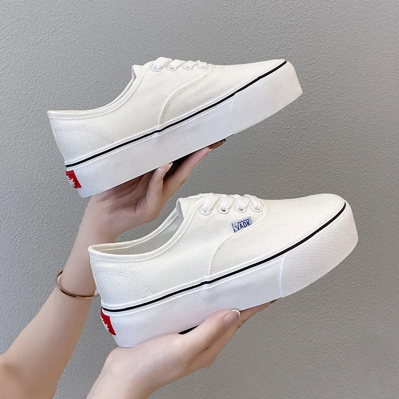 Summer Thick Soled Canvas Shoes for Women Green Temperament Casual Sports Shoes Korean Version Increase Breathable Student Shoes