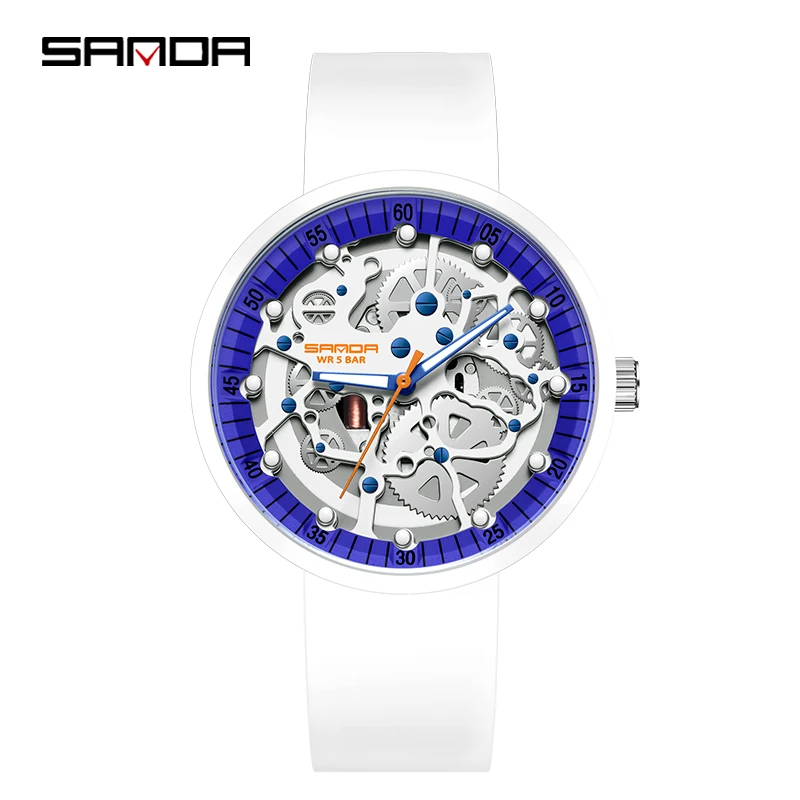 

Часы SANDA мужские повседневные, модные спортивные светящиеся водонепроницаемые с перфорацией и круглым циферблатом, белые