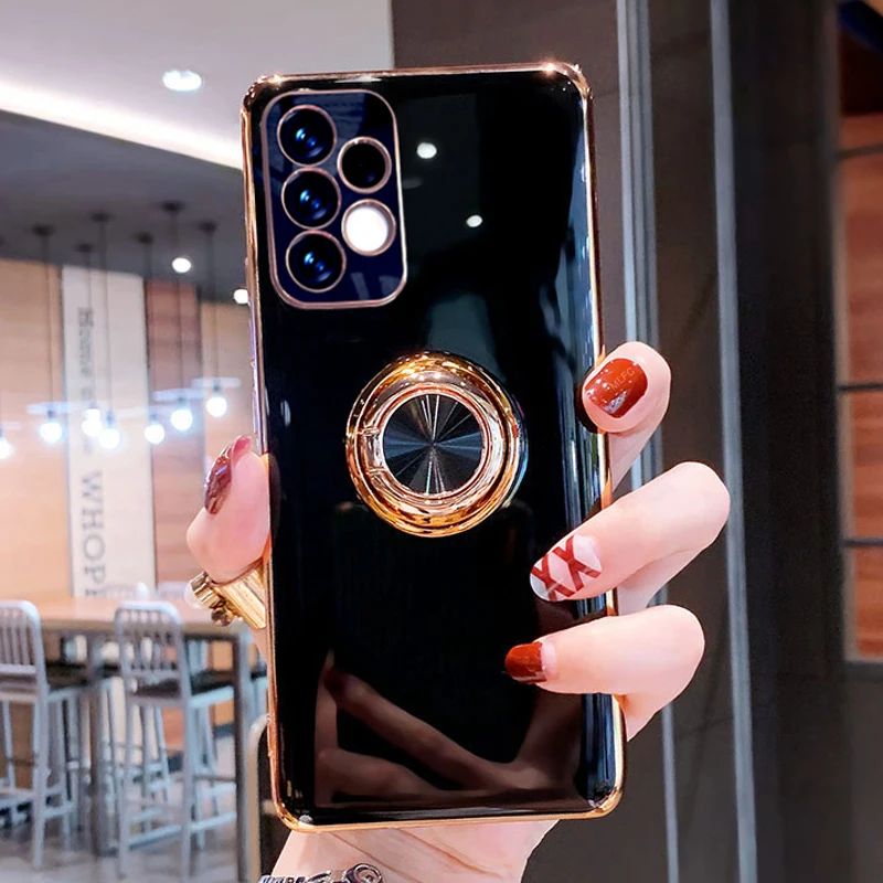 

Luxury Soft Silicone Case For Samsung Galaxy S21 FE S22 Ultra S20 S10 Plus A52 A53 Note 20 10 9 Magnetic Cover Ring Holder Stand