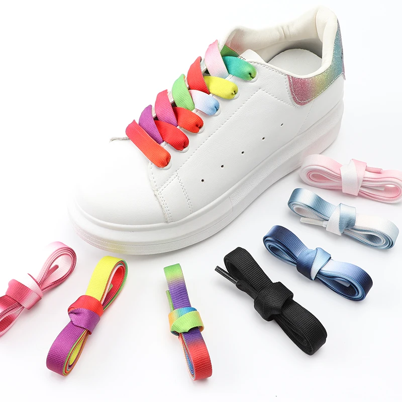 

1Pair Flat Shoelaces for Sneakers Rainbow Gradient Shoe Laces Casual Shoelace 1.2 CM Width White Shoe Lace Women Man Shoestrings
