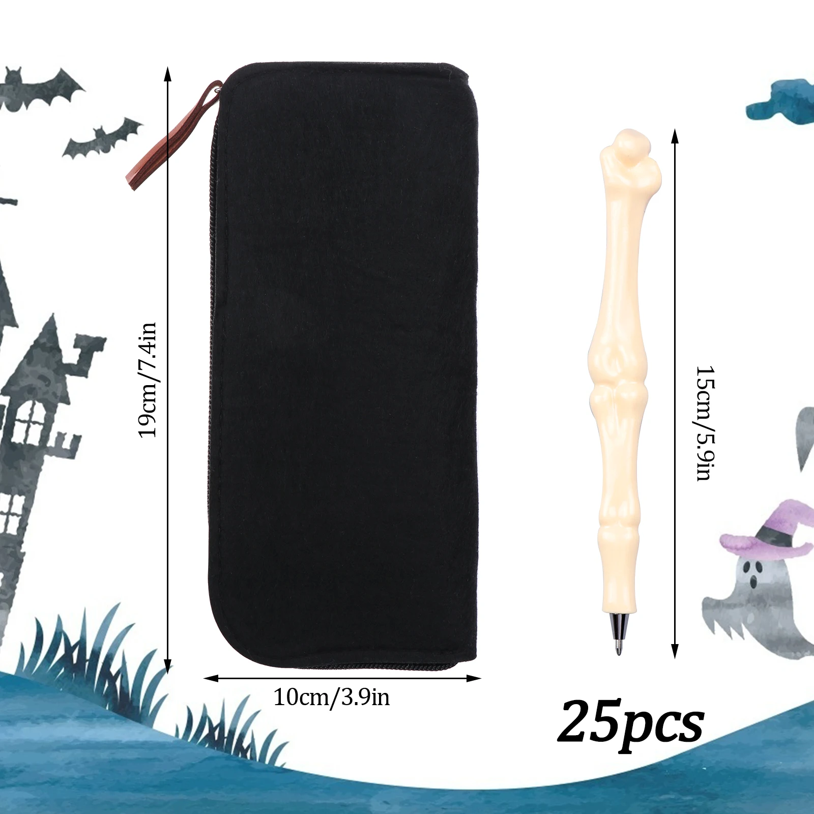 cartoon milk bottle school stationery box cute pu pencil case storage bag stationery, 25Pcs bone ballpoint pen novel skeleton images - 6