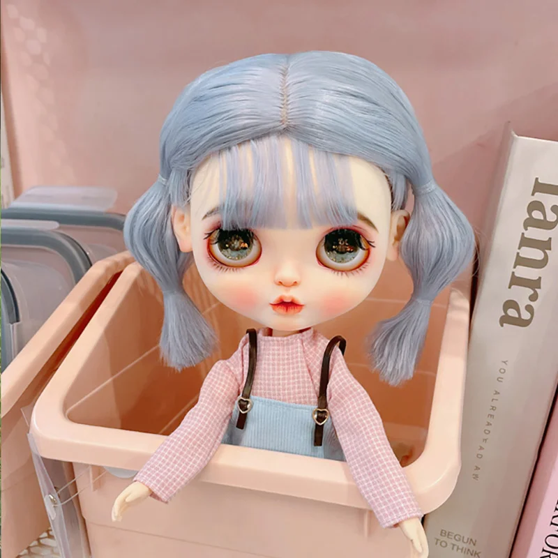 

BJD Doll Wig For Blythe Size Doll Accessories Tress Hair High Temperature Silk Double Tail Short Perm Air Bangs For Girl