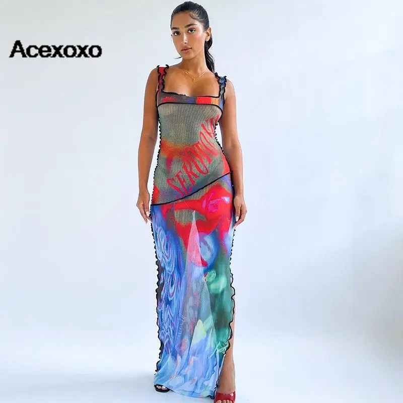 

J23DS057 cross-border womens 2023 new summer dresses INS fashion printed letters red lip perspective skirt