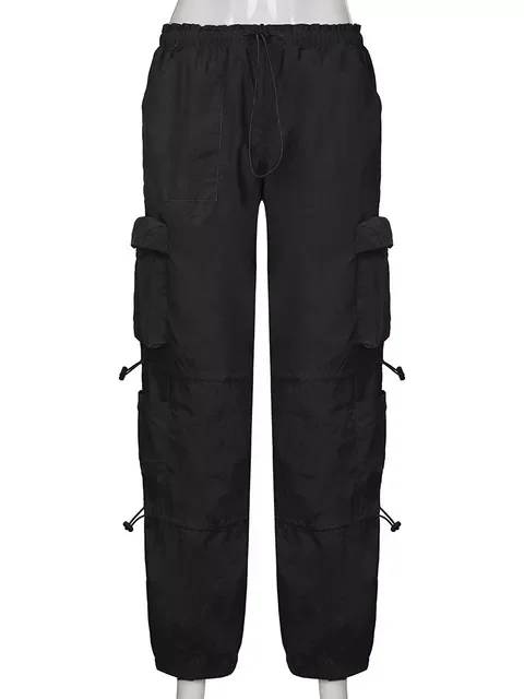

NEW 2023 Baggy Cargo Pants Women Punk Streetwear Low Waist Tie Up Straight Trousers y2k Vintage Pockets Thin Joggers Sweatpants