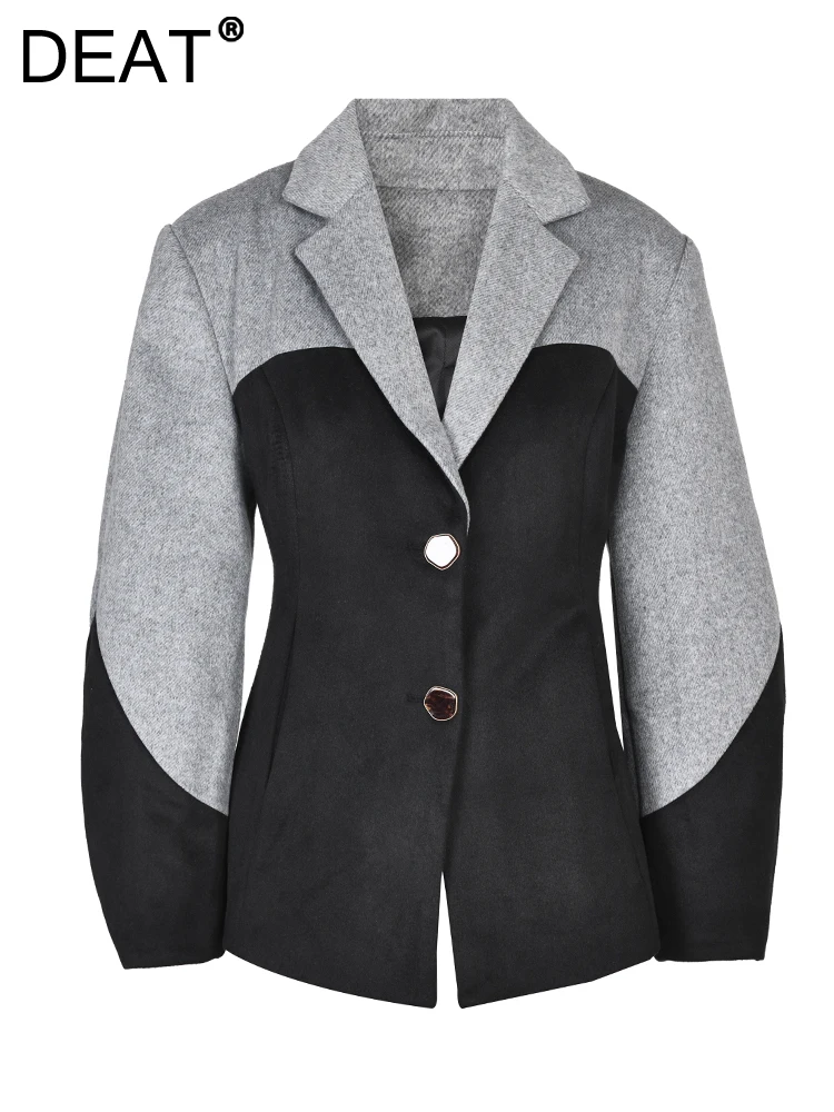 

DEAT Fashion Women's Woolen Coat Lapel Slim Single Breasted Full Sleeve Spliced Panelled Waist Jackets Autumn 2023 New 17A5355