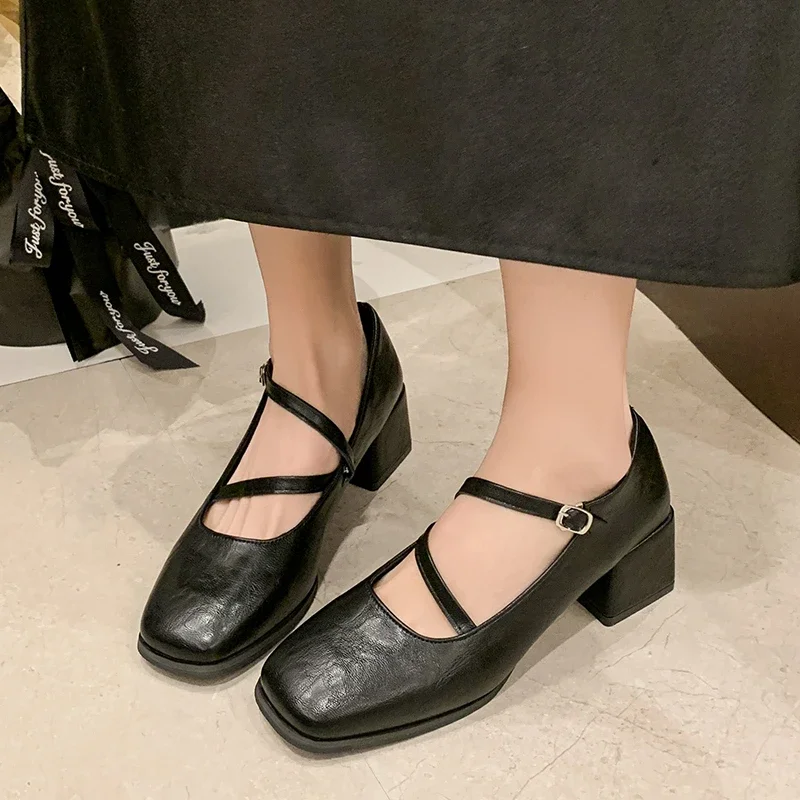 Женская обувь Мэри Джейн на среднем каблуке и квадратном повседневная женская с