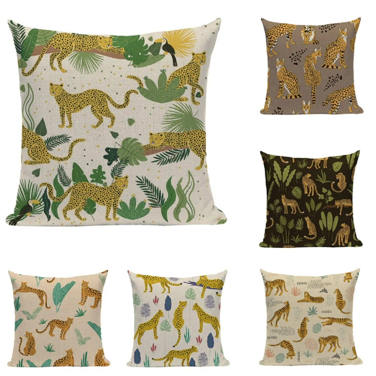 

Тропические джунгли леопардовые животные брикет хлопок лен зеленые листья диван диванная Подушка Чехол Декор для гостиной