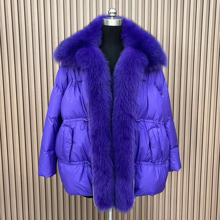 Пальто женское зимнее гусиное с воротником из натурального Лисьего меха