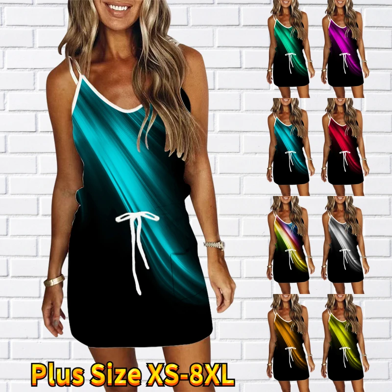 

Женская короткая юбка с V-образным вырезом, свободная мини-юбка без рукавов, с принтом, в винтажном стиле, лето 2023