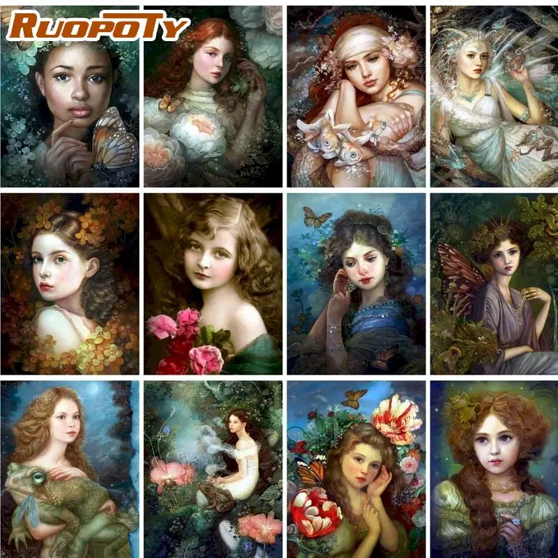 

RUOPOTY 40x50cm DIY Frame Painting By Number Kit Animal Girls Figure Acrylic Paints Picture By Numbers DIY Craft For Home Decor