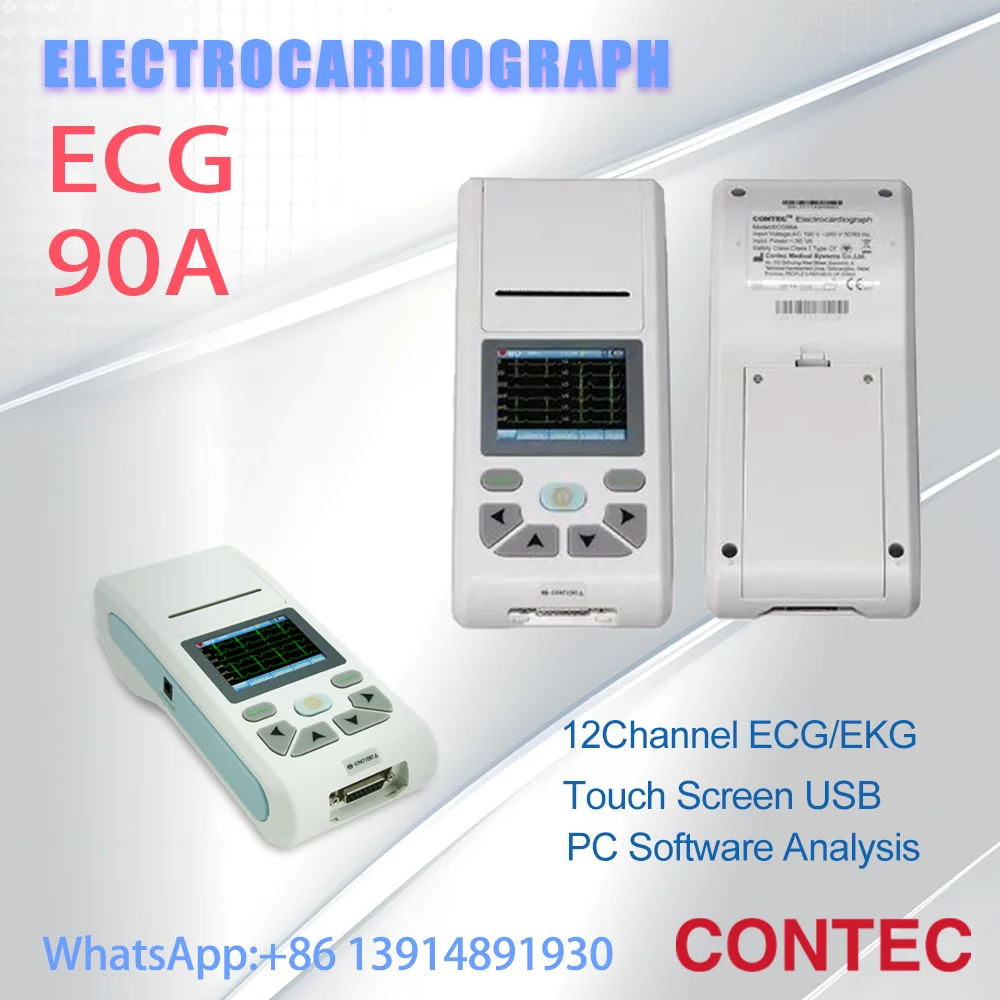 Фото Портативный цифровой электрокардиограф ECG90A с 12 каналами и сенсорным экраном, совместимый с ПО для ПК, для мониторинга ЭКГ №1