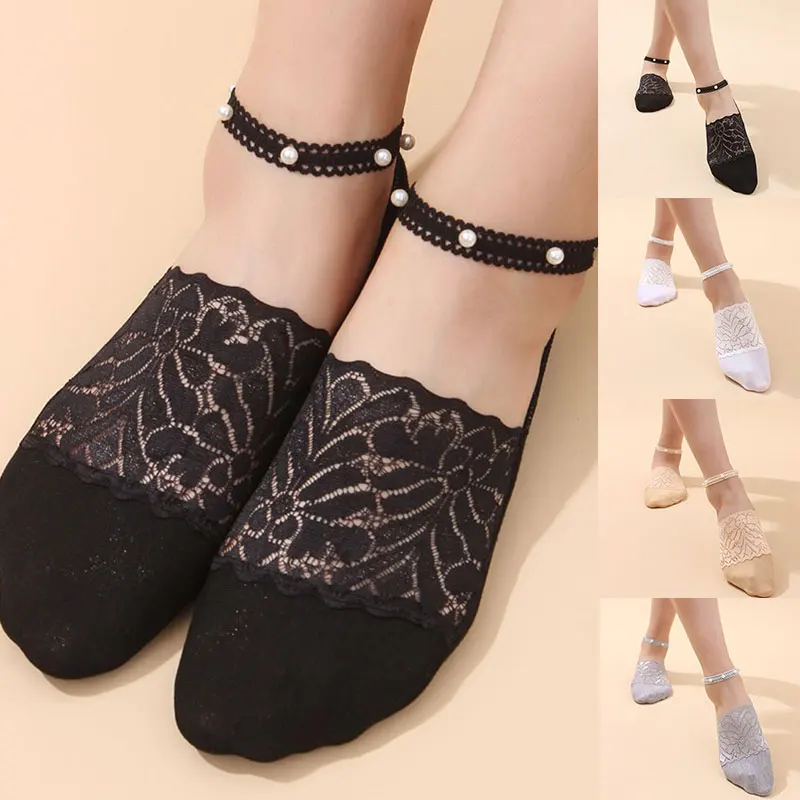 

1 Pair of Summer Thin Pearl Transparent Glass Fiber Women's Socks Popular in Spring and Summer Korean Spandex Women's Socks